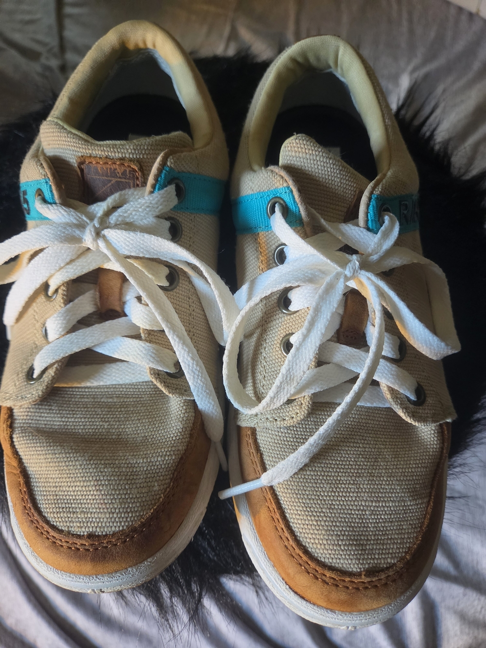 RANK-45 Canvas Sneakers in Beige with Teal Accent - Casual Lace-Up